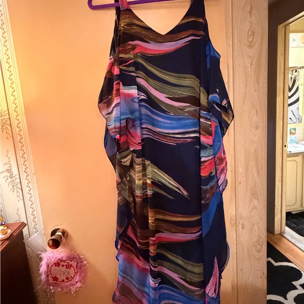 Robbie Bee Asymmetrical Dress in Blue and Pink